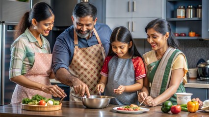 Wall Mural - indian family spending quality time busy cooking