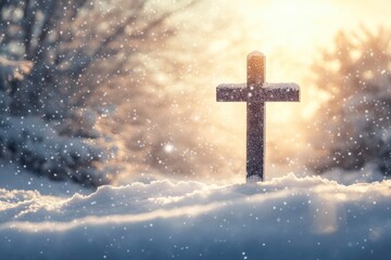 very bright image of a cross on a white outdoor studio background with beautiful lighting , ai