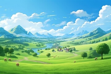 Wall Mural - Landscape pasture countryside grassland.