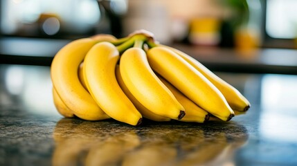 Wall Mural - Ripe Bananas in a Modern Kitchen - Healthy Lifestyle Concept with Fresh Fruit on the Table