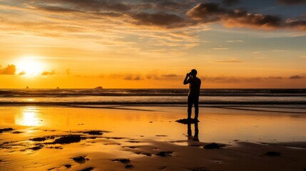 Poster - Silhouette of a person in a casual pose on a sandy beach