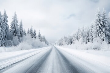 Canvas Print - Aesthetic snowy road landscape outdoors highway.