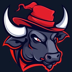 Wall Mural - Bull mascot with dark hat illustration