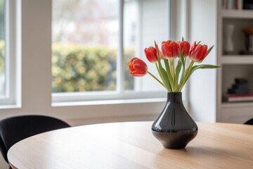 Poster - Modern kitchen table vase windowsill furniture.