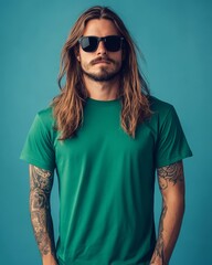 Poster - Trendy model wears a blank t-shirt, exuding confidence and cool vibes