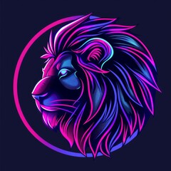 Wall Mural - Art illustration of an lion mascot in vivid neon colors