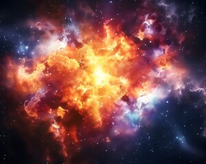 Wall Mural - Fiery Cosmic Explosion in Vibrant Space Background with Stars and Gaseous Clouds
