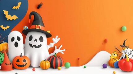 High-resolution vector of an abstract cute Halloween keynote background with charming spooky decorations and bright colors, artistic and fun design