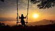 © Rahmat  - Iillustration for the Teej with a woman silhouette on a swing at sunny day.