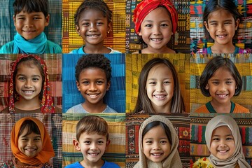 A group of children with different colored headscarves and clothing