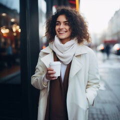 Poster - Coat cheerful outdoors coffee.