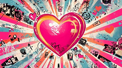 Poster - Vibrant Heart Illustration with Creative Background and Patterns