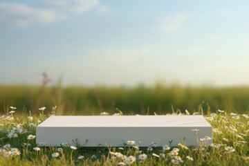 Sticker - Podium mockup nature flower field.