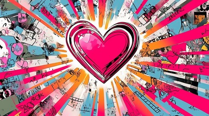 Sticker - Vibrant Heart Burst Against a Colorful Background Design