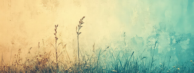 Poster - A field of grass with a blue sky in the background