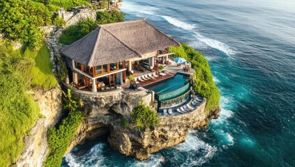 Wall Mural - Oceanfront villa with infinity pool and waterfall.