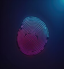 Wall Mural - neon light accentuates swirling fingerprint design on dark blue gradient