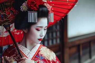 Canvas Print - Beautiful geisha girl fashion portrait adult.