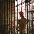 © Elena L - A construction worker stands amidst scaffolding, embodying the hard work and intricacy involved in building.