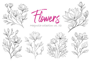 Wall Mural - Set of hand drawn flowers. Vector illustration. Floral elements.