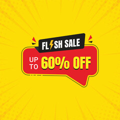 Flash Sale promotional sticker template. Flash Sales banner template design for social media and website. Sale promotion and advertising banner. Flash sale mnemonic with discount. Yellow background.