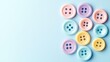 © Murda - Colorful buttons scattered on blue background.