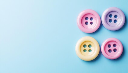 Four colorful buttons on blue background.