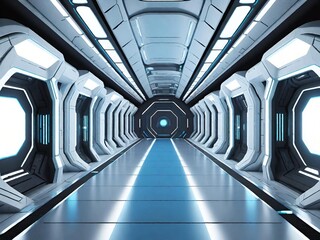 Wall Mural - futuristic corridor with spaceship, future interior design.