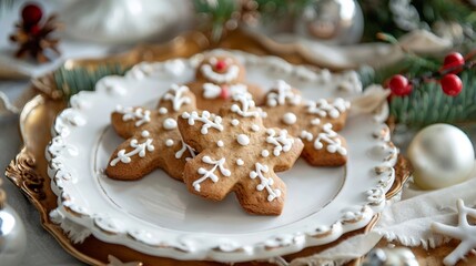 Wall Mural - Festive Christmas Treats: Gingerbread Man and Star Cookies in Holiday Setting with Reindeer, Xmas Dessert Delights