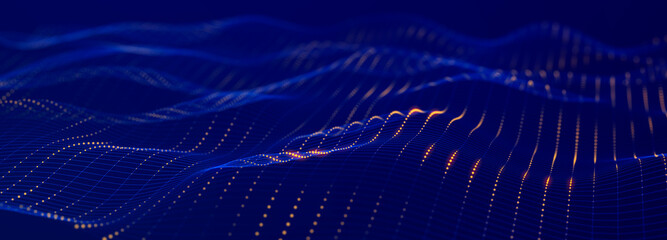 Leinwandbilder - Abstract polygonal space with connecting dots and lines. Dark background. Connection structure. 3d Widescreen