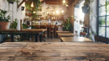 Poster - Wooden Table in a Cozy Cafe