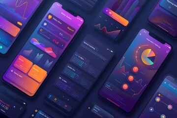 Wall Mural - Modern user interface design template. Colorful mobile phone screen mock-up for application interface. Aesthetic conceptual design