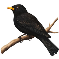 Wall Mural - PNG Blackbird perched on a branch in a natural setting during daylight