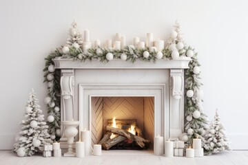 Poster - Fireplace christmas candle white.