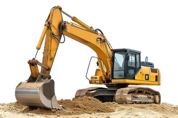 Canvas Print - Photo of excavator  white background construction.