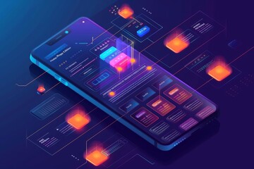 Wall Mural - Toolkit-UI/UX scene creator. Mobile application design. Smartphone mockup with Creation of the user interface illustration