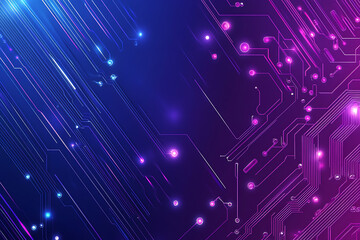 Futuristic vector illustration of an abstract circuit board with neon blue and purple gradients, showcasing intricate digital patterns and tech elements