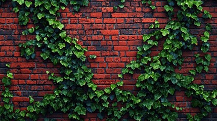 A brick wall covered in green ivy