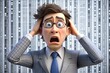 © AVI3D - Cartoon Businessman Panicked with Hands on Head Against Blurred Background
