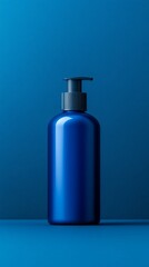 Wall Mural - A blue bottle of lotion sits on a blue background