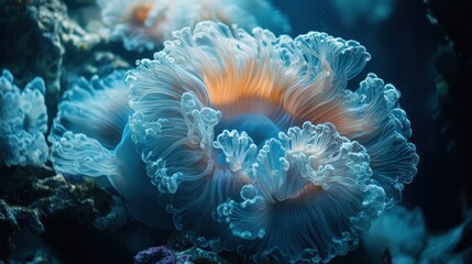 Poster - Close-up of Delicate Blue and White Sea Anemone