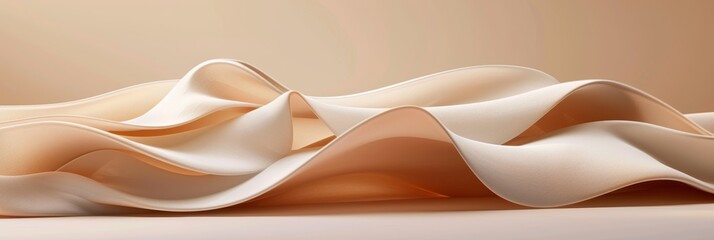 Wall Mural - Flowing Fabric Waves, Abstract Minimal Background with Soft Peachy Drapery, 3D Illustration