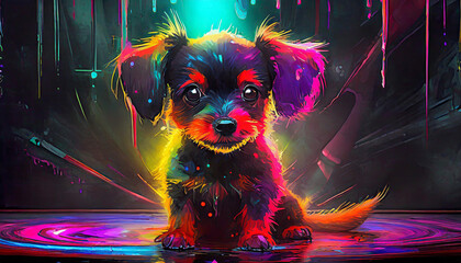 unique and abstract representation of a dog's face using geometric shapes patterns and vibrant colors