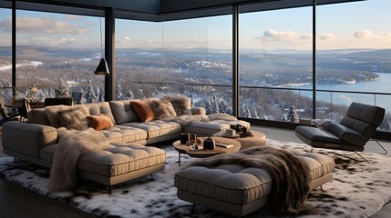 Poster - Beautiful view of the winter landscape from the living room 