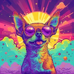 Psychedelic Chihuahua with Vibrant Background in Space