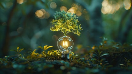 Ecology concept with tree growing inside light bulb with AI generated