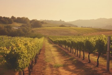 Canvas Print - Vineyard during sunset landscape outdoors nature.