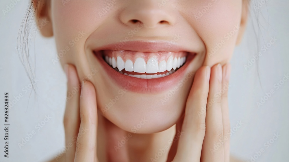 Beautiful Woman Smiling and Displaying Her Clean Teeth on White ...