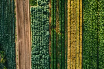 Canvas Print - Fields with different crops backgrounds landscape outdoors.