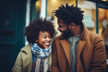 Sticker - Black man and woman adult scarf happy.